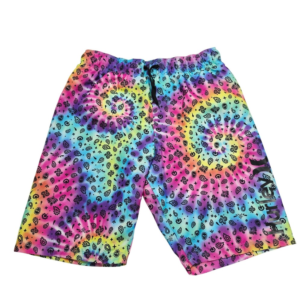 Hurley Swim Trunks Kids Size M Multicolor Tie Dye Paisley Skull Board Shorts